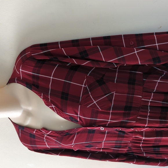 TORRID Red & Black Plaid Mini Challis Shirt Dress - Picture 7 of 16